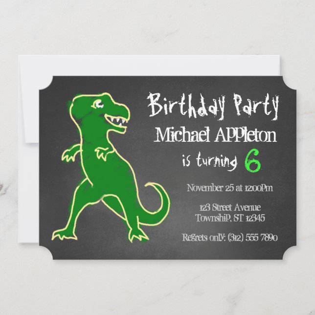 Chalkboard T-Rex Dinosaur Birthday Invitations (Front)