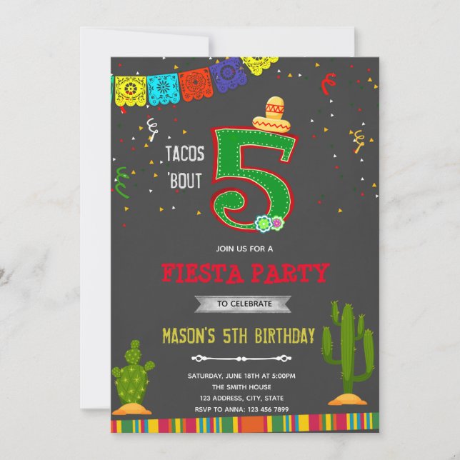 Chalkboard tacos 5 birthday invitation (Front)