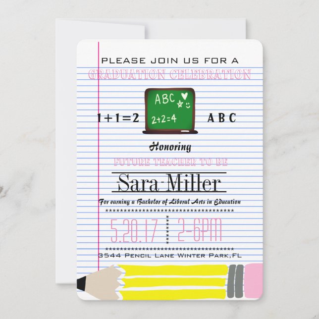 Chalkboard Teacher Graduation Invitation (Front)