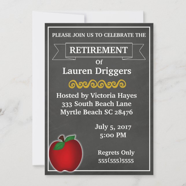 Chalkboard Teacher Retirement Invitation (Front)