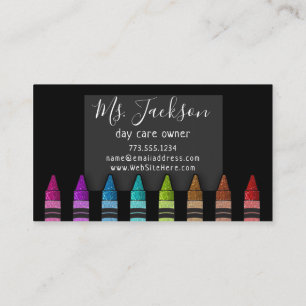 Chalkboard Teacher's Name Rainbow Glitter Crayons Business Card