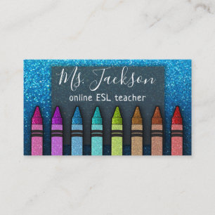 Chalkboard Teacher's Name Rainbow Glitter Crayons Business Card