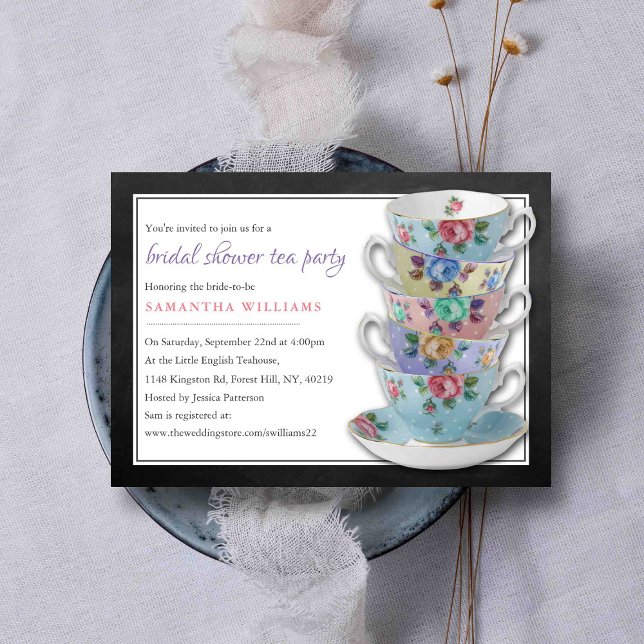 Chalkboard Teacups Bridal Shower Tea Party Invitation (Creator Uploaded)