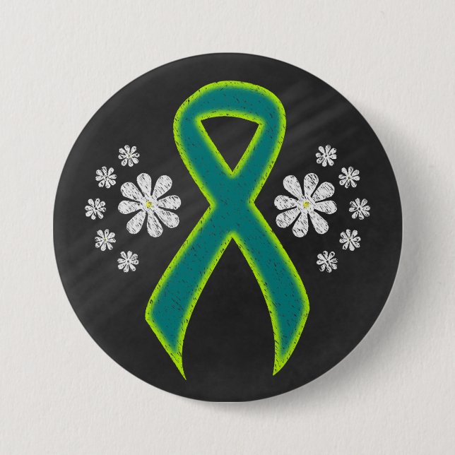 Chalkboard Teal and Lime Green Ribbon 7.5 Cm Round Badge (Front)