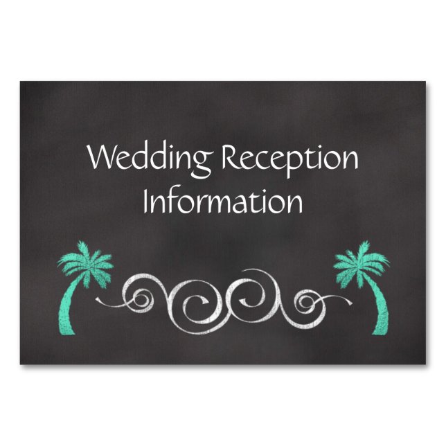 Chalkboard Teal Beach Wedding Reception Insert Table Number (Front)