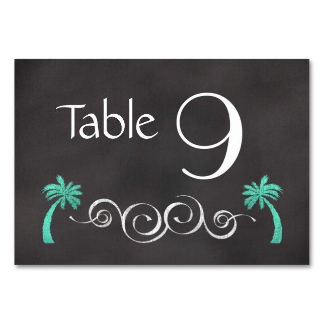 Chalkboard Teal Beach Wedding Table Number (Front)