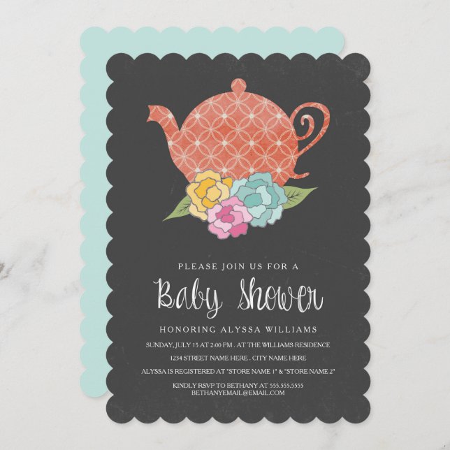 Chalkboard Teapot Baby Shower Invitation (Front/Back)