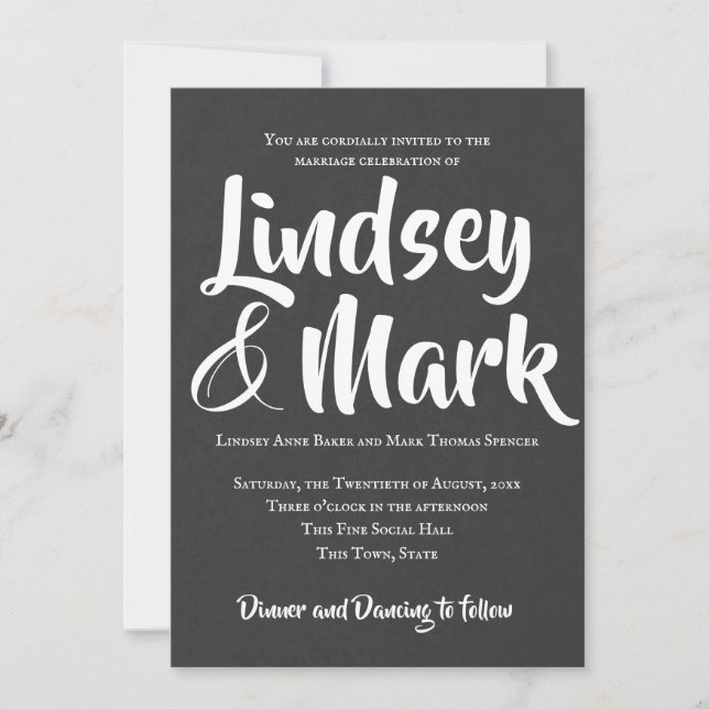 Chalkboard Text Only Bold Script Wedding Invitation (Front)
