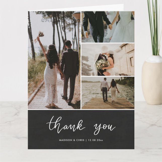 Chalkboard Thank You Script Wedding Photo Collage (Front)