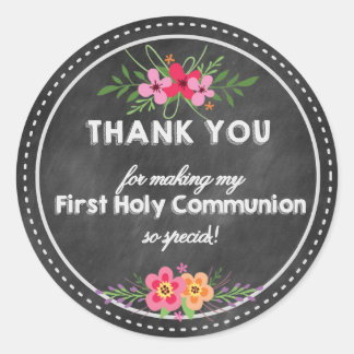 Chalkboard Thank you tag- First Holy communion Classic Round Sticker