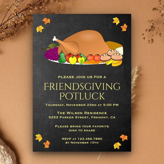 Chalkboard Thanksgiving Potluck Party Invitation (Creator Uploaded)