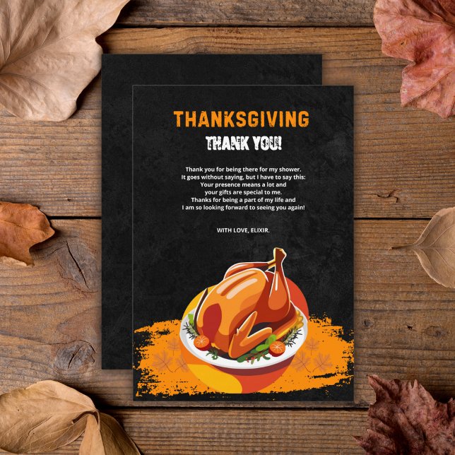 Chalkboard Thanksgiving Roasted Turkey Baby Shower Thank You Card (Creator Uploaded)