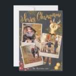 Chalkboard Three Photo Collage Christmas Holiday Card<br><div class="desc">Beautiful trendy chalkboard style triple instant-photo frames festive greeting cards with fun adornments and personalised text and photos. Add three of your own precious photos, all your names on back and the family name on front with the current year and you're good to go! A cute chalkboard background with scattered...</div>