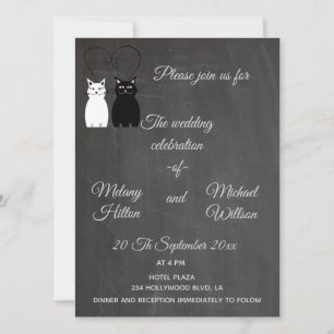 Chalkboard trendy funny cute cat couple wedding invitation
