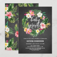 Chalkboard Tropical Flowers Wreath Baby Sprinkle