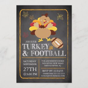 Chalkboard Turkey Football Thanksgiving Invitation