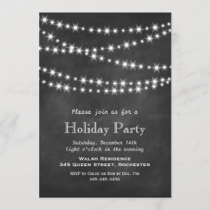 Chalkboard Twinkle Lights Holiday Party Invitation
