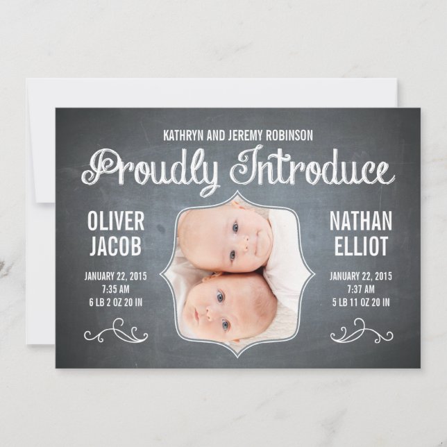 Chalkboard Twins Birth Announcements (Front)