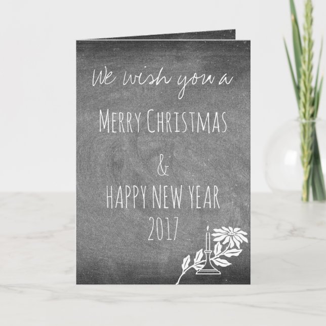 Chalkboard Typography Black White Christmas Card (Front)