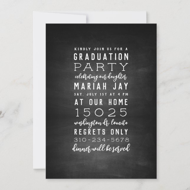 Chalkboard Typography Graduation Party Invitation (Front)