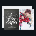 Chalkboard Typography Merry Christmas Photo Card<br><div class="desc">Modern Merry Christmas, vintage typography tree typography set on a popular chalkboard background</div>