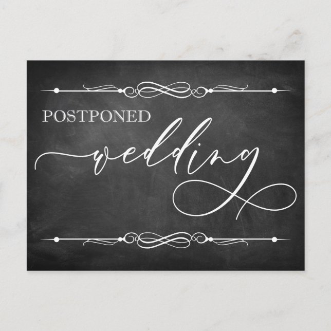 Chalkboard & Typography Postponed Wedding Card (Front)