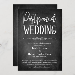 Chalkboard Typography Postponed Wedding Card