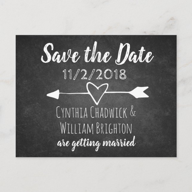Chalkboard Typography Save the Date Postcard (Front)