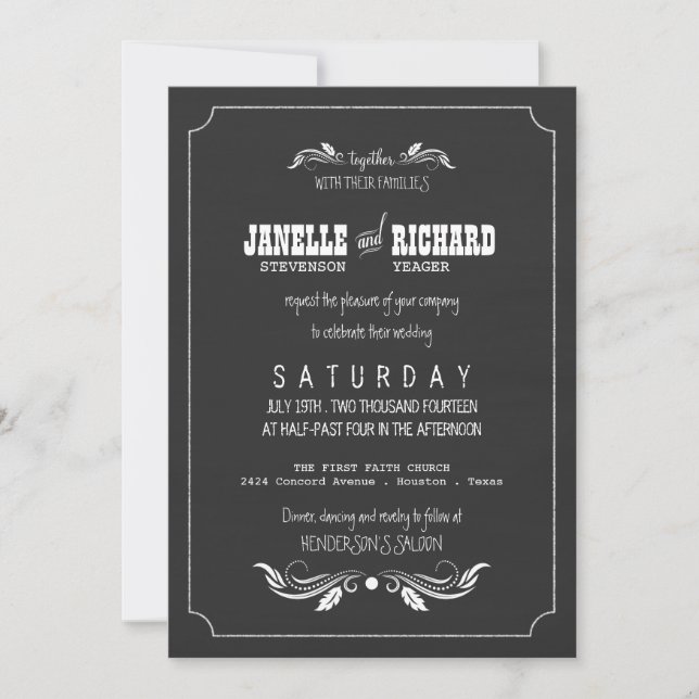 Chalkboard Typography Vintage Wedding Invitations (Front)