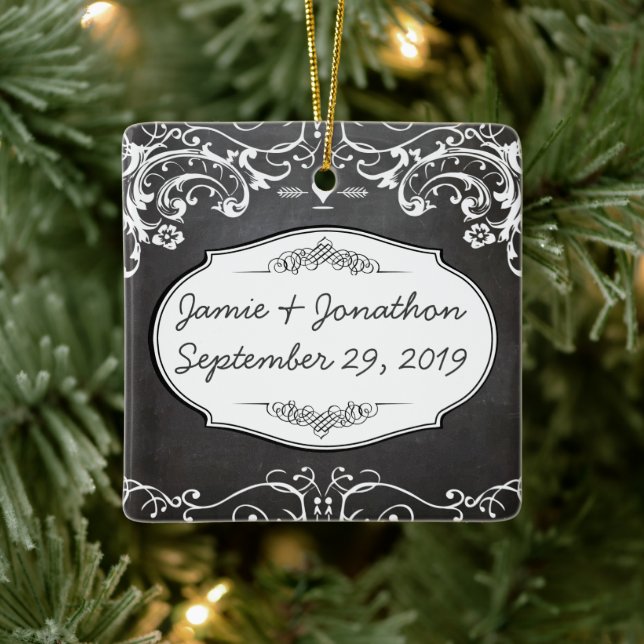 Chalkboard Typography Weddings Ceramic Ornament (Tree)