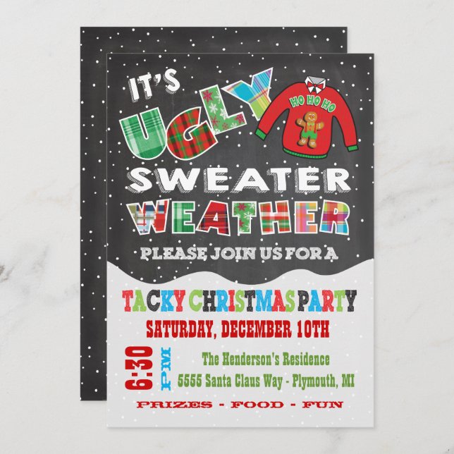 Chalkboard UGLY Christmas Sweater Invitations (Front/Back)