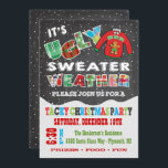 Chalkboard UGLY Christmas Sweater Invitations<br><div class="desc">Super cool and colourful,  this Tacky or Ugly Christmas Sweater Party features a sweater with a gingerbread man,  falling snow and fabric typography all on a chalkboard background. Great for a kids or adult holiday party! Hand drawn illustration by McBooboo.</div>