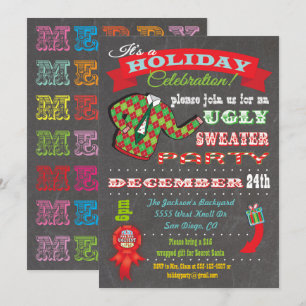 Chalkboard Ugly Sweater Christmas Party Invitation