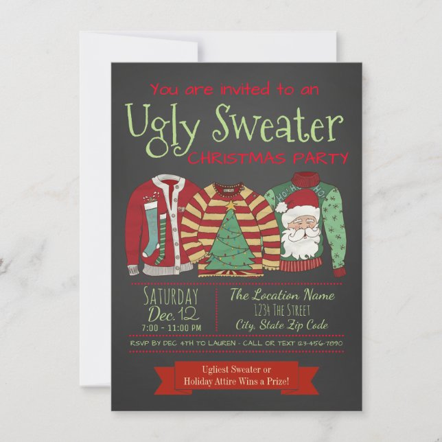 Chalkboard Ugly Sweater Christmas Party Invitation (Front)
