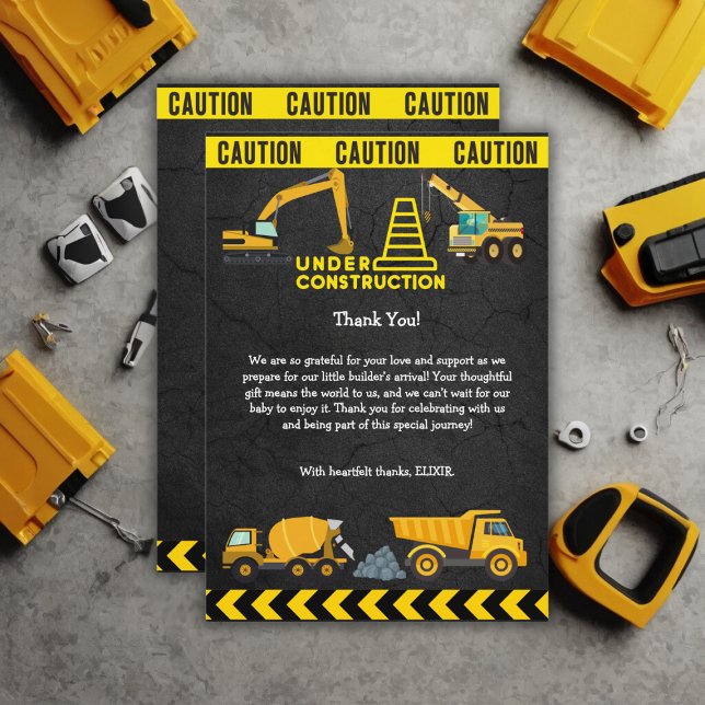 Chalkboard Under Construction Baby Shower  Thank You Card (Creator Uploaded)