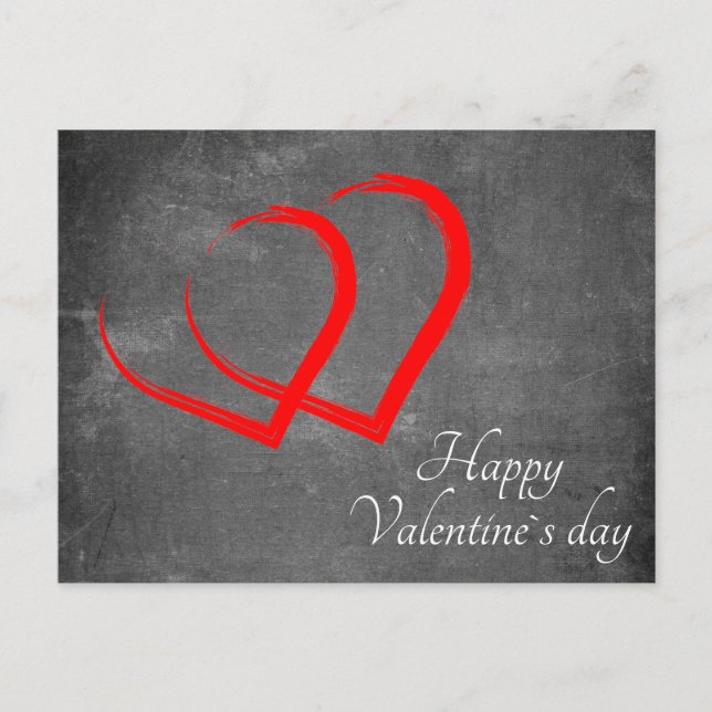 Chalkboard Valentine`s Day Red Hearts Elegant Holiday Postcard (Front)
