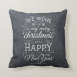 Chalkboard Very Merry Christmas Photo Holiday Cushion<br><div class="desc">Typography design holiday pillow with the words "we wish you a very merry Christmas and a Happy New Year".</div>
