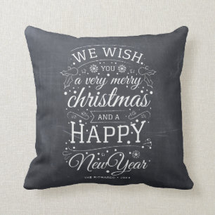 Chalkboard Very Merry Christmas Photo Holiday Cushion