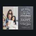 Chalkboard Very Merry Christmas Photo Holiday Postcard<br><div class="desc">Typography driven photo holiday cards with the words "we wish you a very merry Christmas and a Happy New Year".</div>
