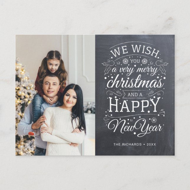 Chalkboard Very Merry Christmas Photo Holiday Postcard (Front)