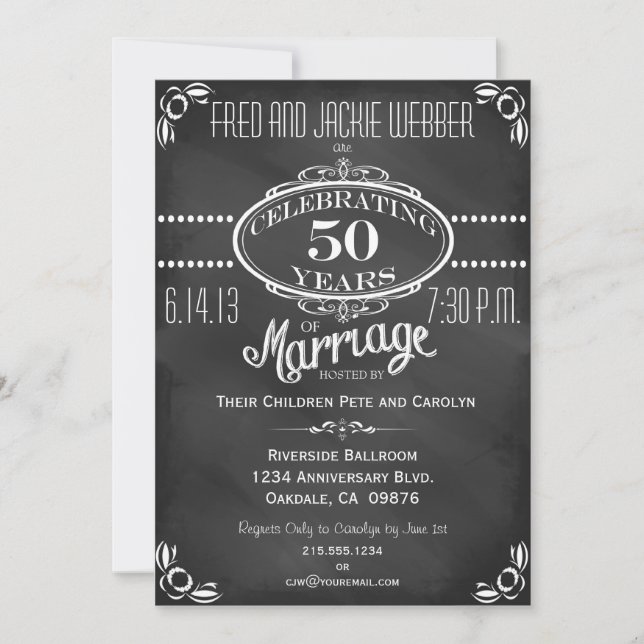 Chalkboard Vintage 50th Anniversary Invitation (Front)
