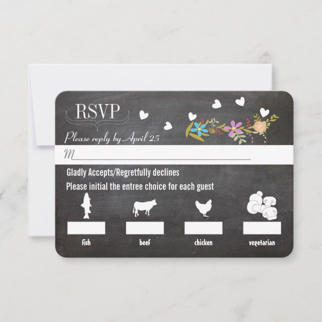 Chalkboard Vintage Floral Garland Wedding RSVP Card (Front)
