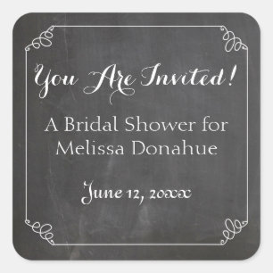Chalkboard Vintage Flourish Frame, Bridal Shower Square Sticker