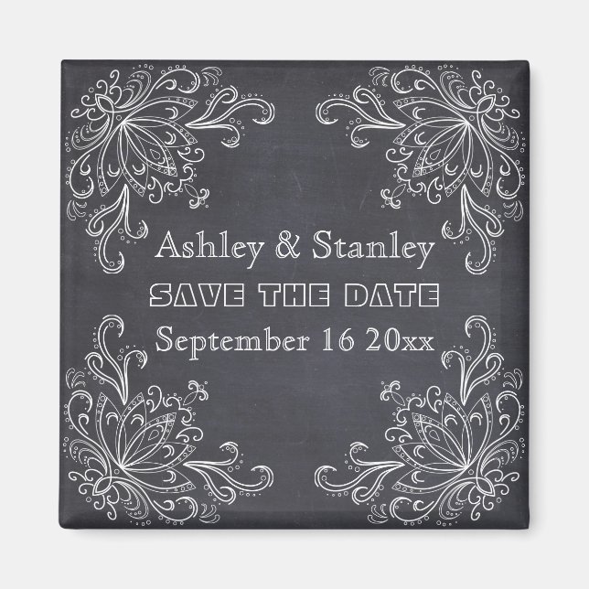 Chalkboard, vintage flourish wedding Save the Date Magnet (Front)