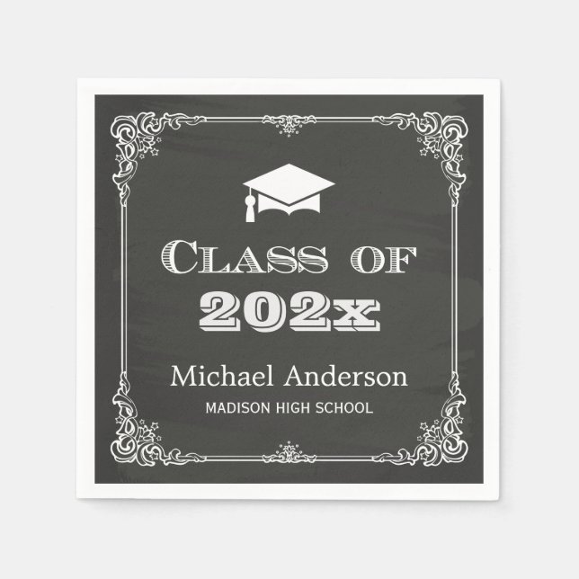 Chalkboard Vintage Frame Graduation Dinner Party Napkin (Front)