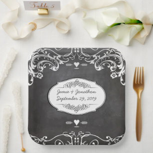 Chalkboard Vintage Modern Victorian Wedding Paper Plate