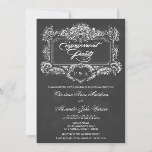 Chalkboard Vintage Ornament Engagement Party Invitation
