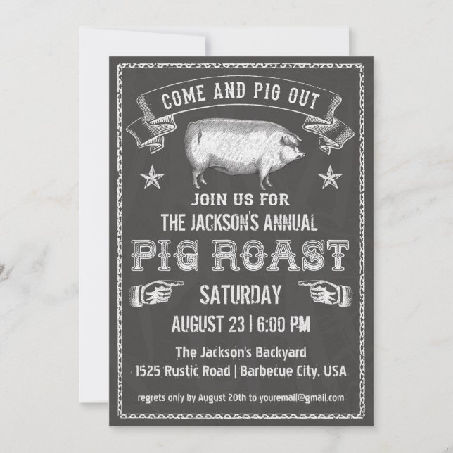 Chalkboard Vintage Pig Roast Invitation (Front)