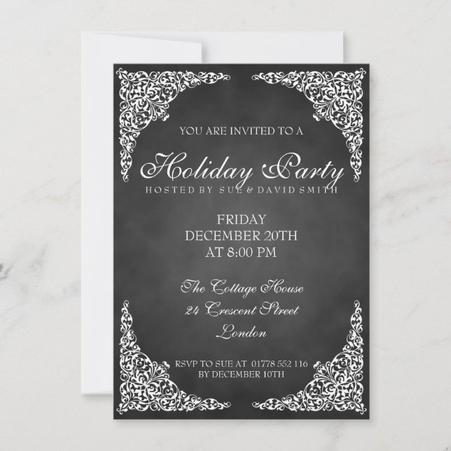 Chalkboard Vintage Swirls Holiday Party Invitation (Front)
