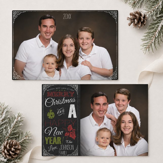 Chalkboard Vintage Typography Photo Christmas  Holiday Card (Chalkboard Vintage Typography Photo Christmas Holiday Card)